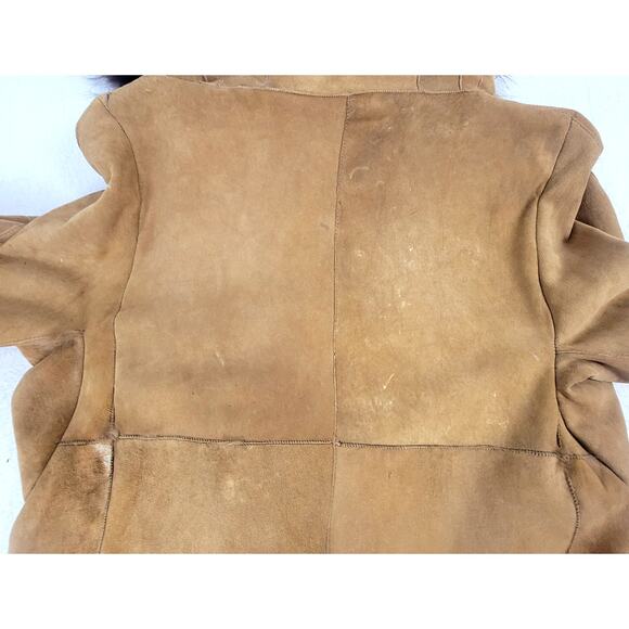 Vintage Jekel Paris Suede Leather Coat Full Real Fur Lining Long Boho Thrashed - Picture 12 of 16